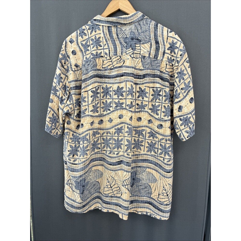 Common Man Silk Button Up Short Sleeve Shirt Large Blue Tropical Coastal Beach - Picture 6 of 10